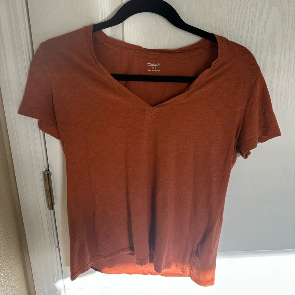 Madewell Soft V Neck Tee Heathered Burnt Orange Size S